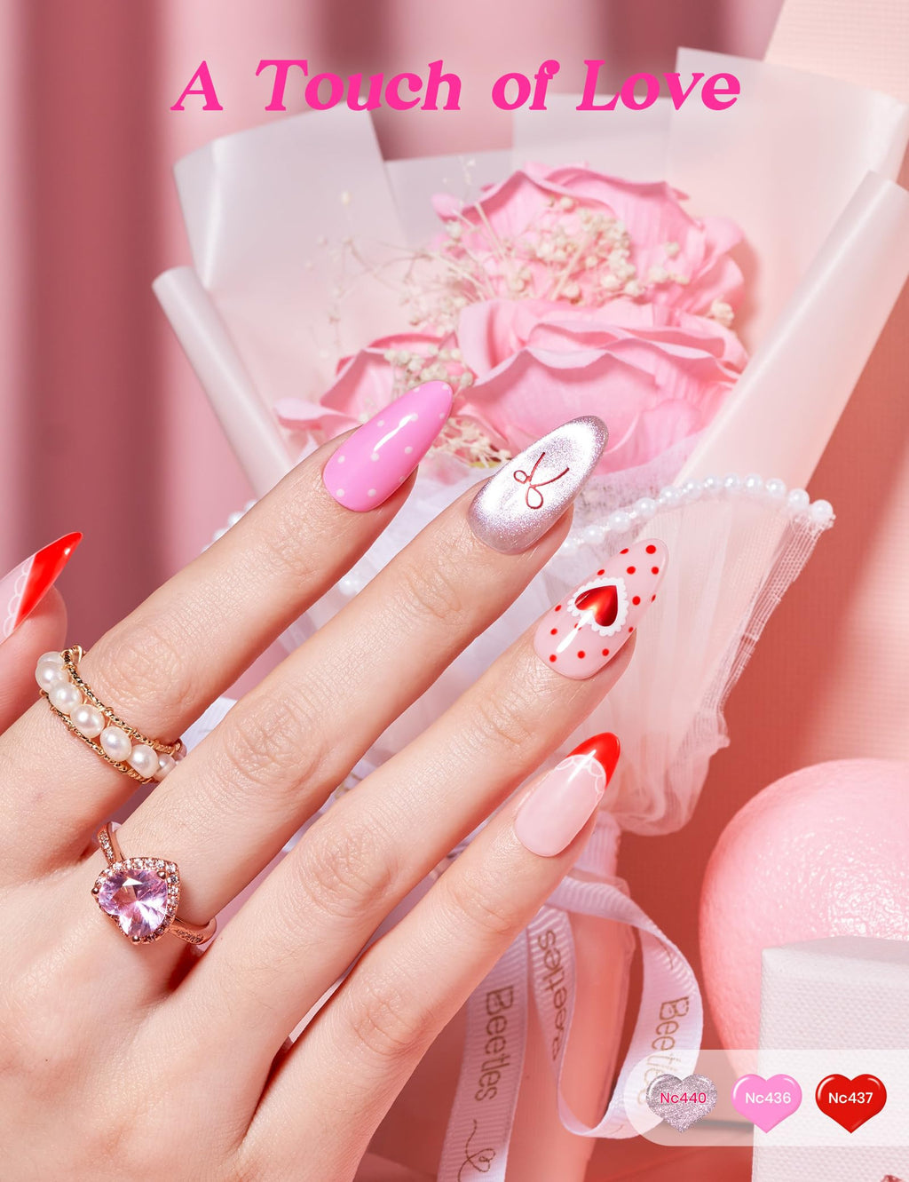 Beetles So In Love Collection – Glow In Love Valentine Gel Nail Polish Set | Pink Gel Nail Art Kit with Base & Top Coat