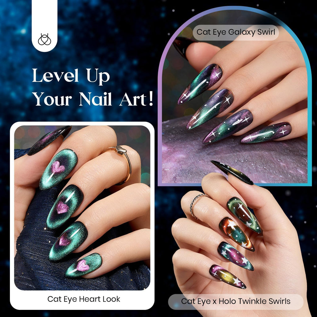 Beetles Cat Eye Gel Nail Polish Set - 6 Colors with Magnetic Chameleon Effect | Soak-Off UV Velvet Gel