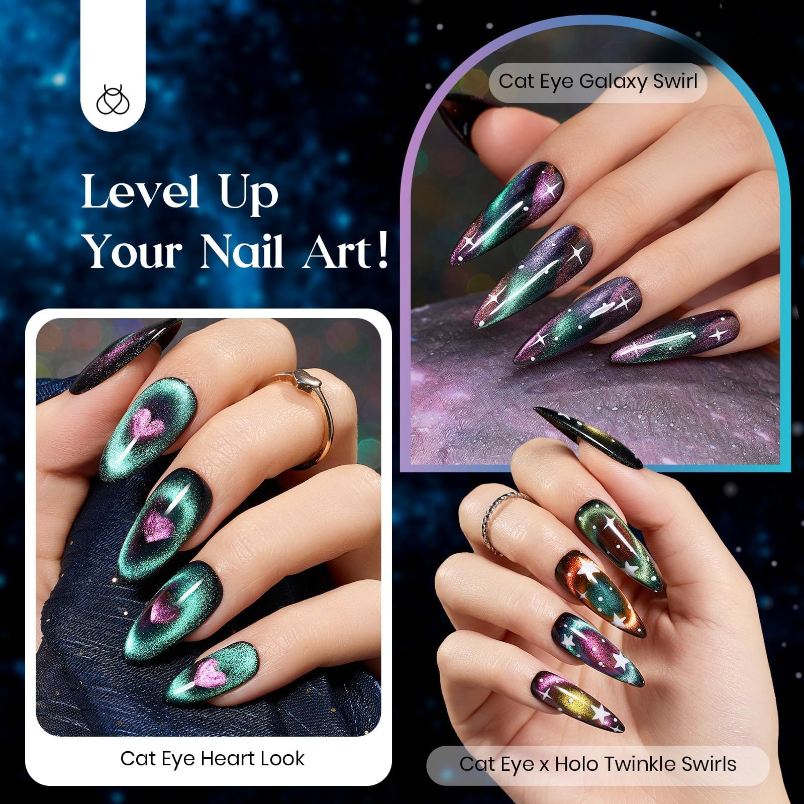 Beetles Cat Eye Gel Nail Polish Set - 6 Colors with Magnetic Chameleon Effect | Soak-Off UV Velvet Gel