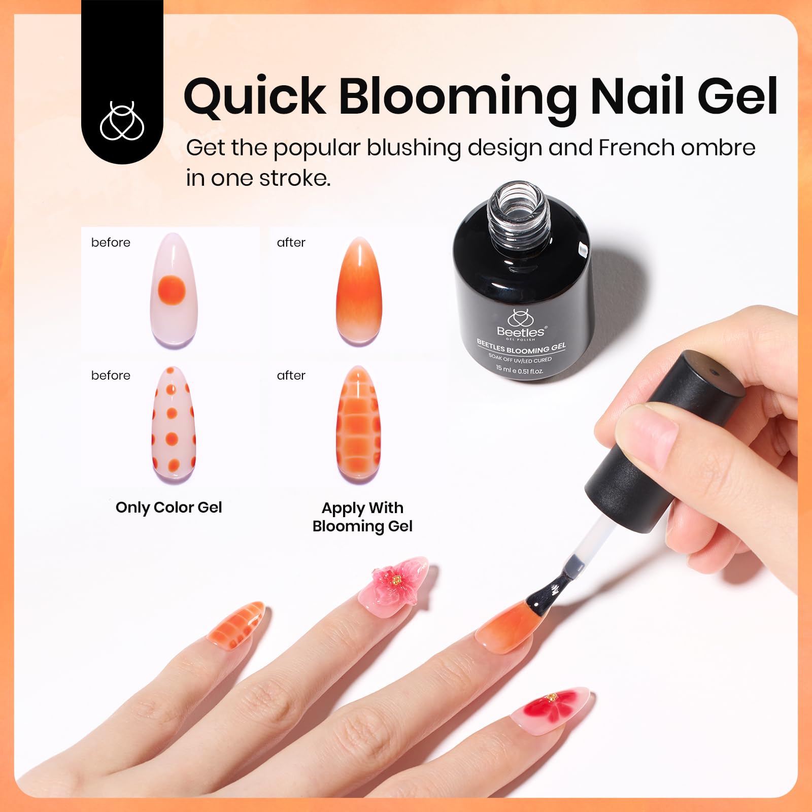 Beetles Blooming Gel – Clear 15ml (2 Pack) Blooming Nail Gel for Marble, Watercolor & Floral Art