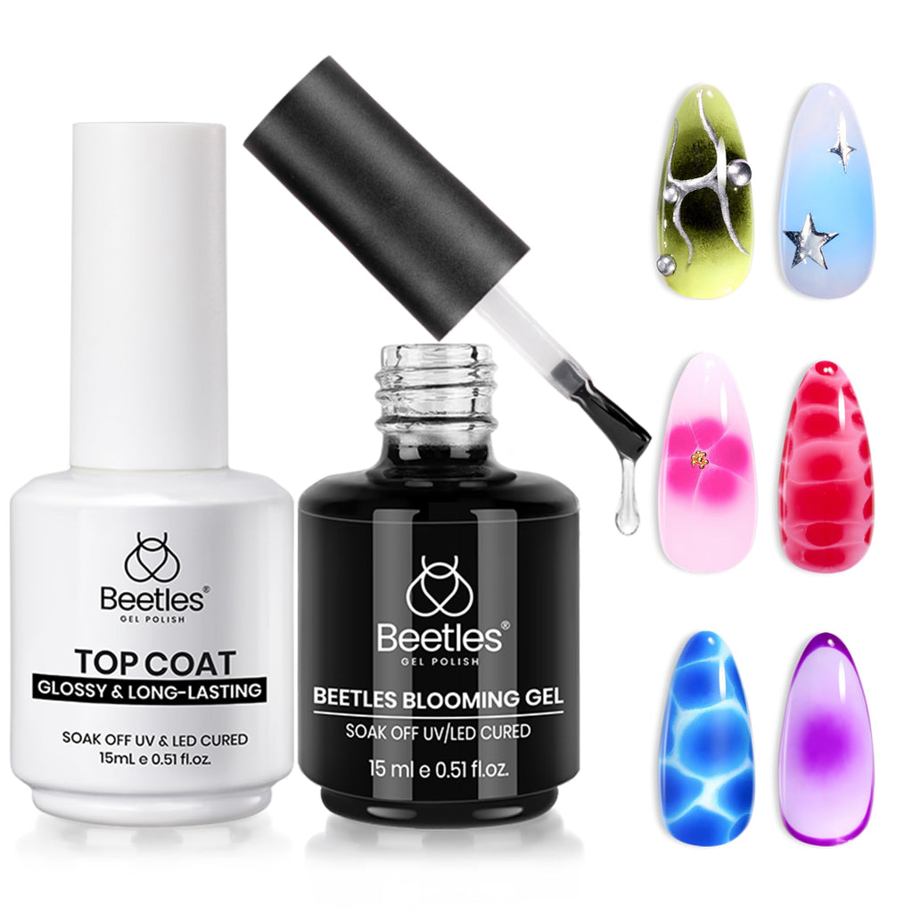 Beetles Blooming Gel & Glossy Top Coat Set – 2x15ml for Marble Nail Art