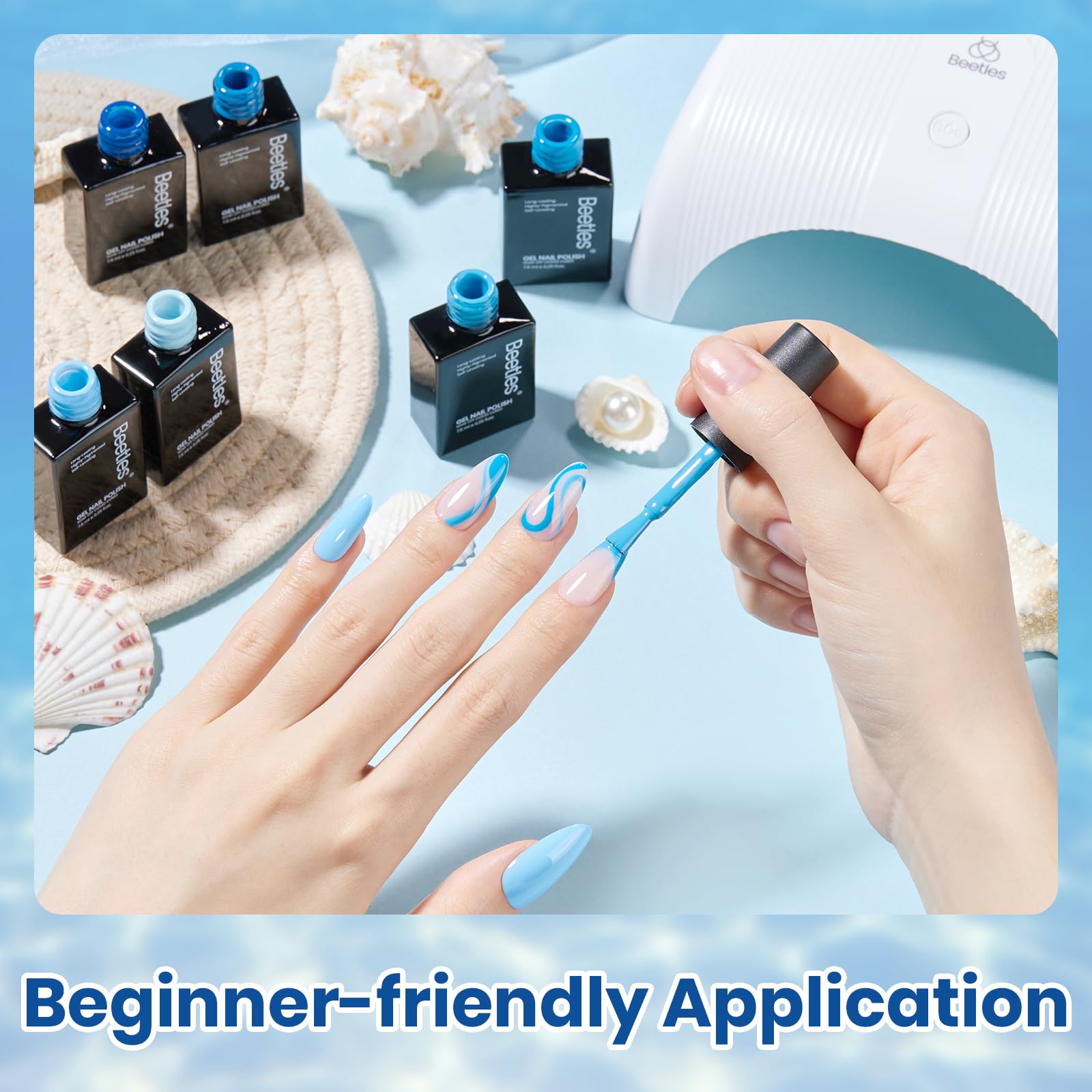 Beetles Blue Gel Polish Set – 6 Ocean-Blue Colors (7.5ml each) | UV/LED, Soak Off