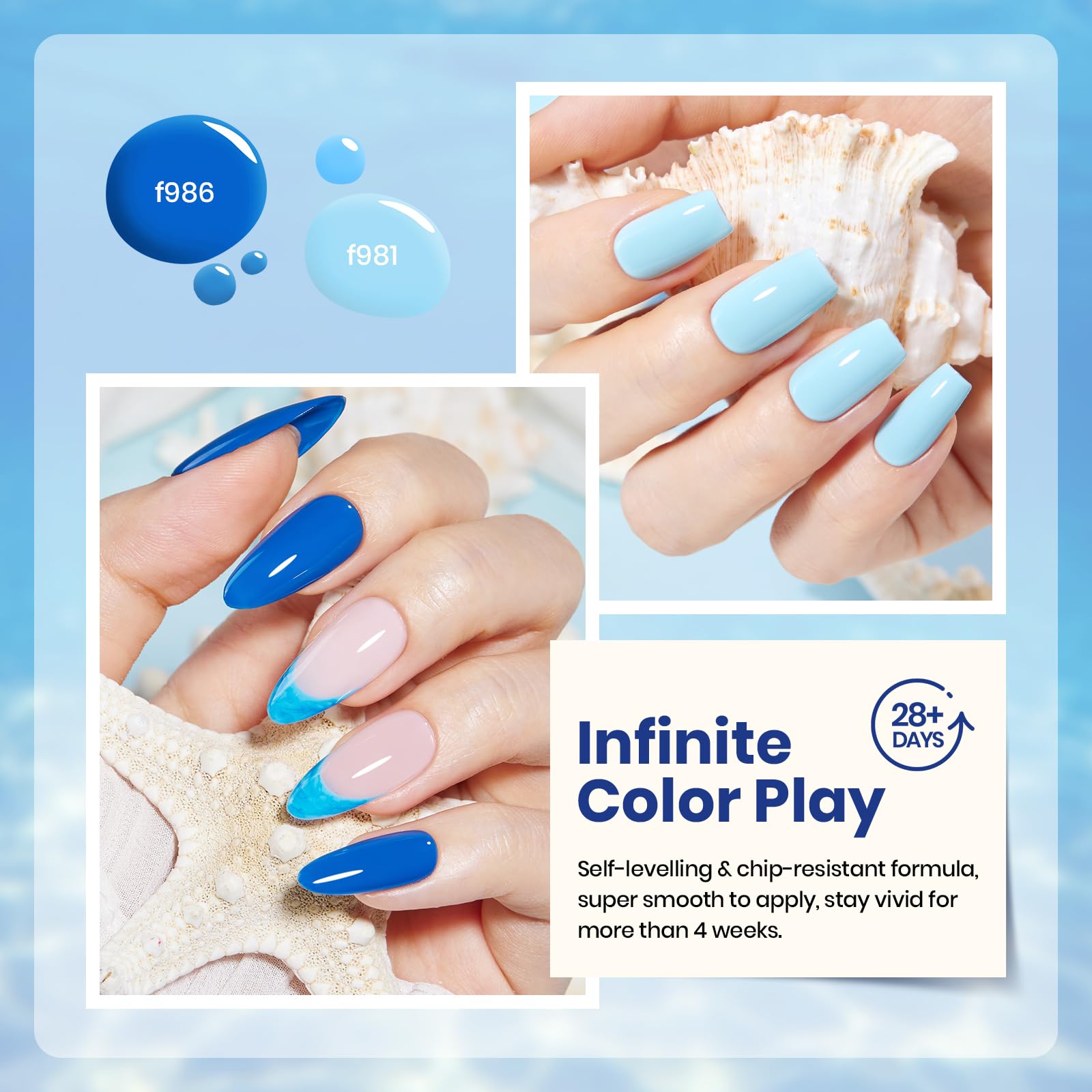 Beetles Blue Gel Polish Set – 6 Ocean-Blue Colors (7.5ml each) | UV/LED, Soak Off