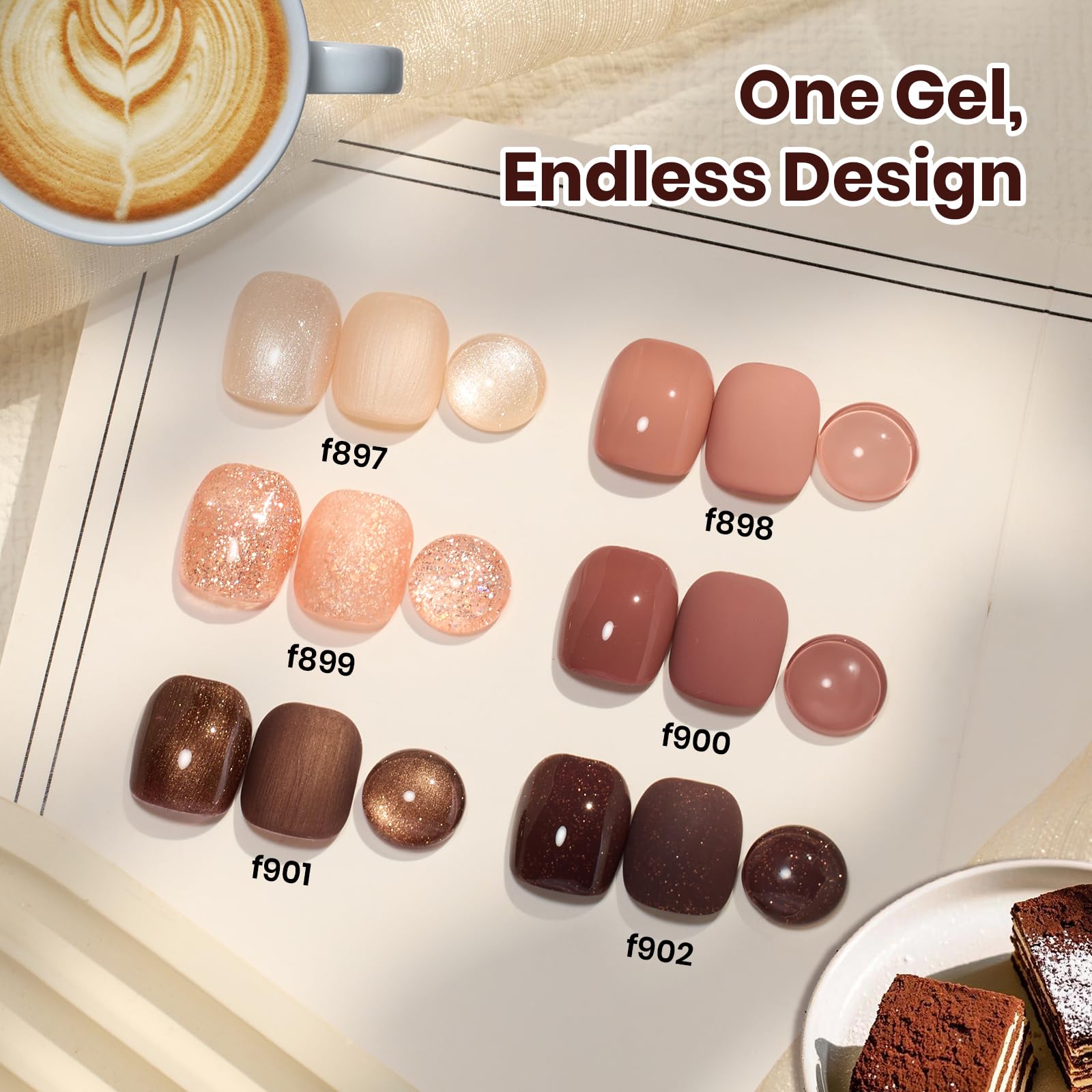 Beetles Brown Gel Polish Set — 6 Warm Brown Shades, 7.5ml Each, Cruelty-Free