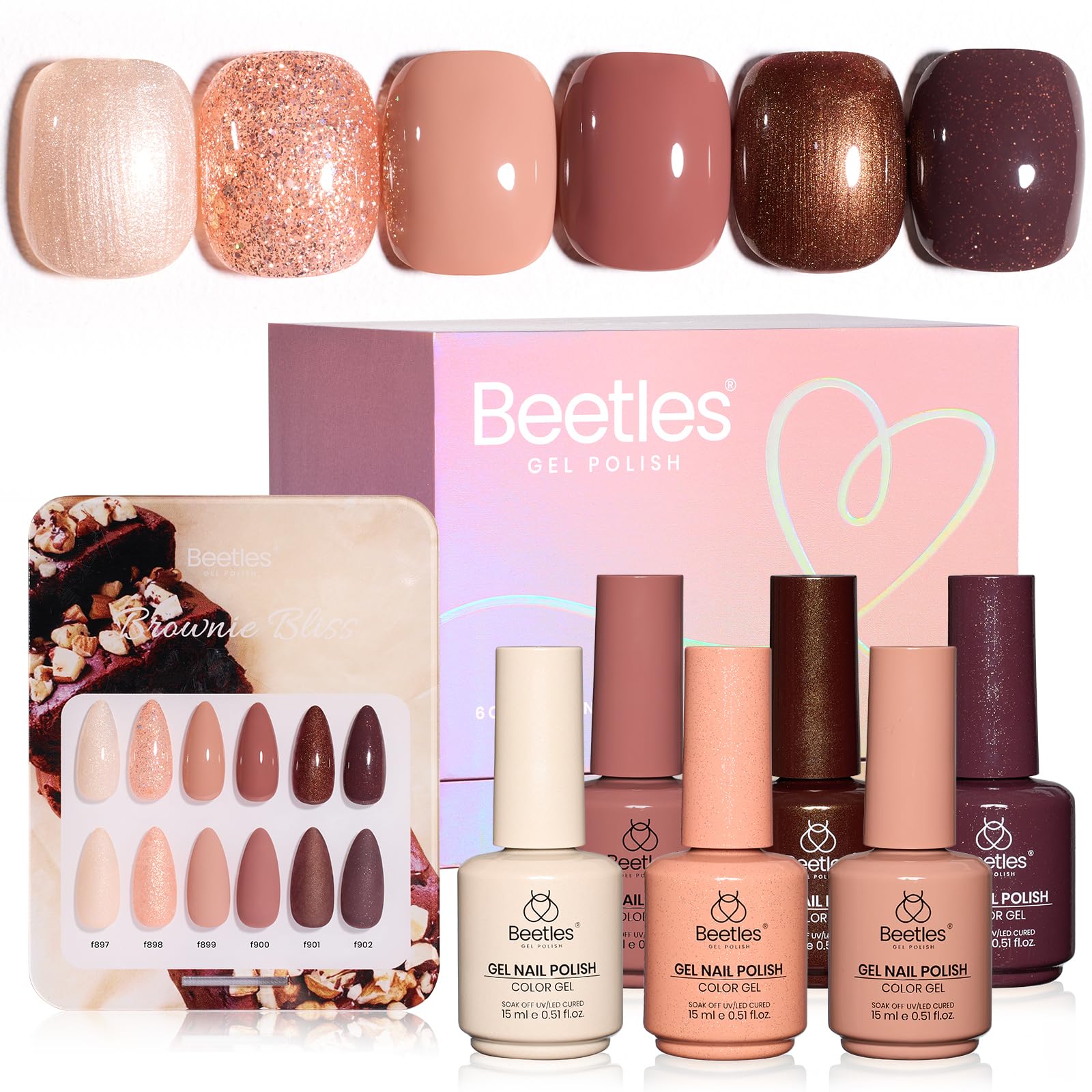 Beetles Brown Gel Polish Set — 6 Warm Brown Shades, 7.5ml Each, Cruelty-Free