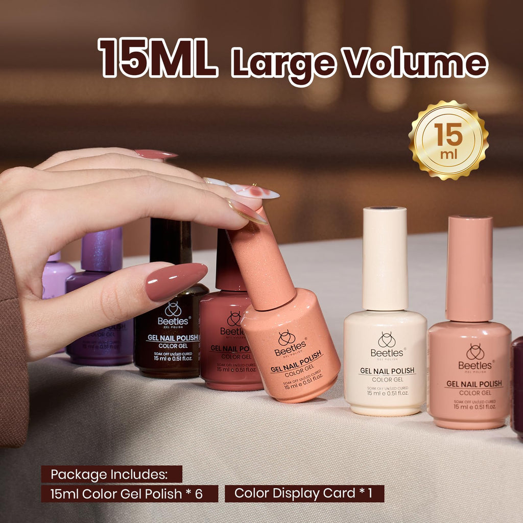 Beetles Brown Gel Polish Set — 6 Warm Brown Shades, 7.5ml Each, Cruelty-Free