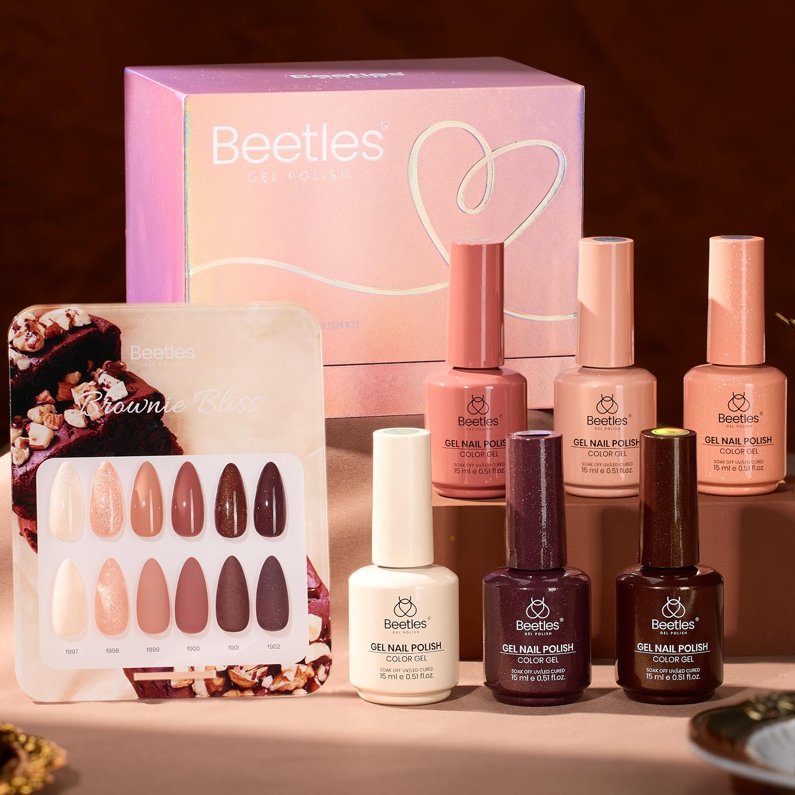 Beetles Brown Gel Polish Set — 6 Warm Brown Shades, 7.5ml Each, Cruelty-Free