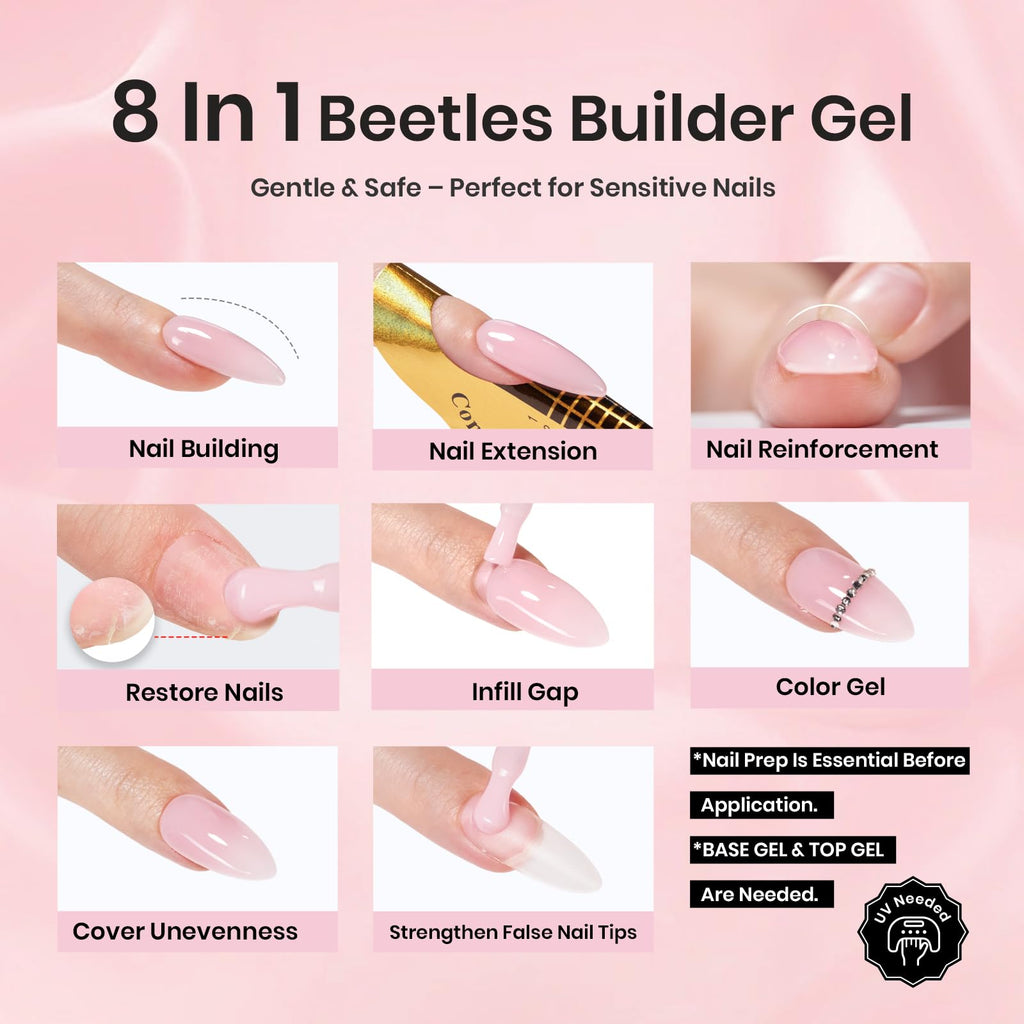 Beetles Builder Gel Peach Breeze – HEMA-Free 8-in-1 Nail Extension, 6 Colors, for Beginners