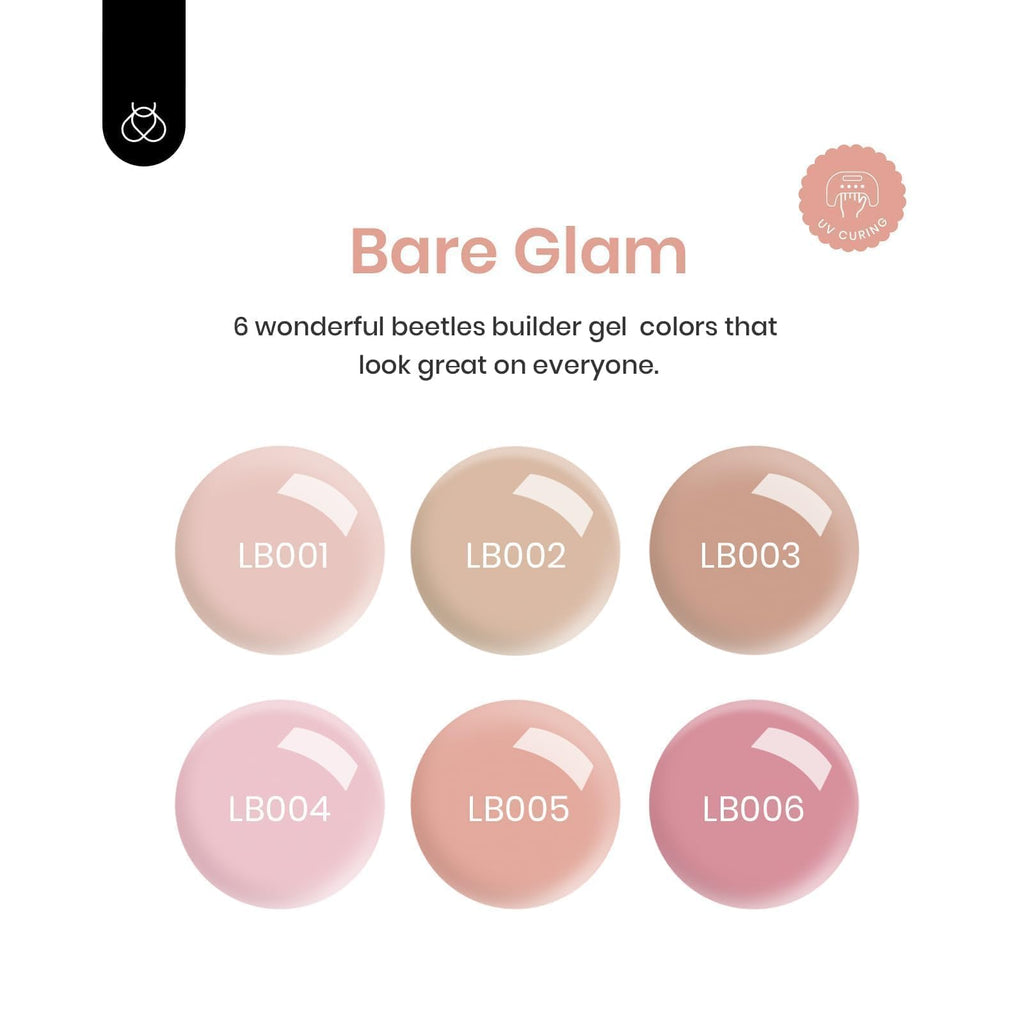 Beetles Builder Gel Set – 6 Colors, 7-in-1 Clear Nude Pink Brown for Nail Extensions (Beginner Friendly, UV/LED)