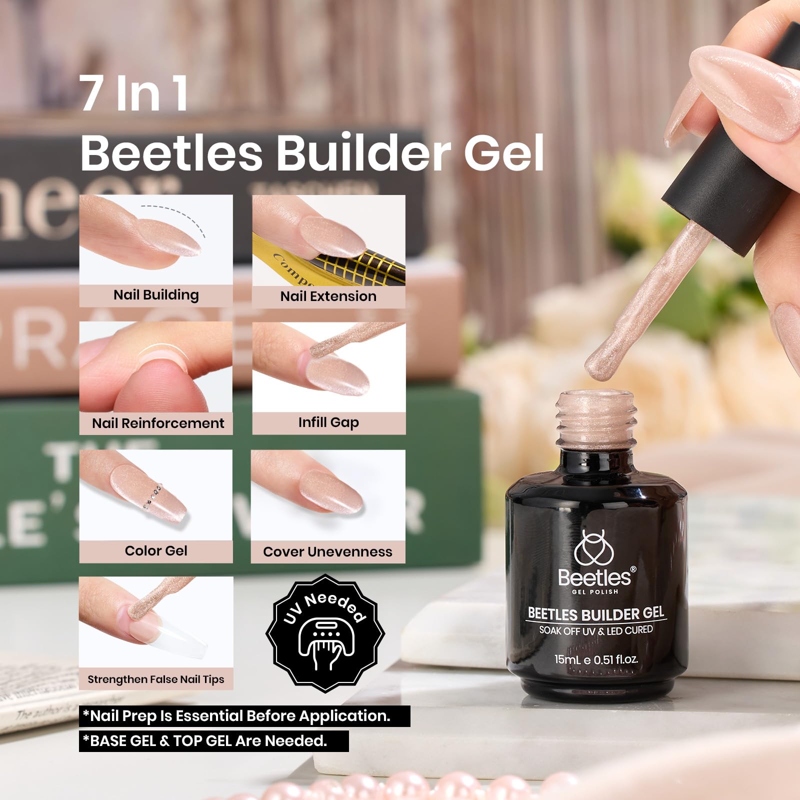 Beetles Builder Gel Kit Star Cascade – 7-in-1 Cat Eye Nail Gel for DIY Nails