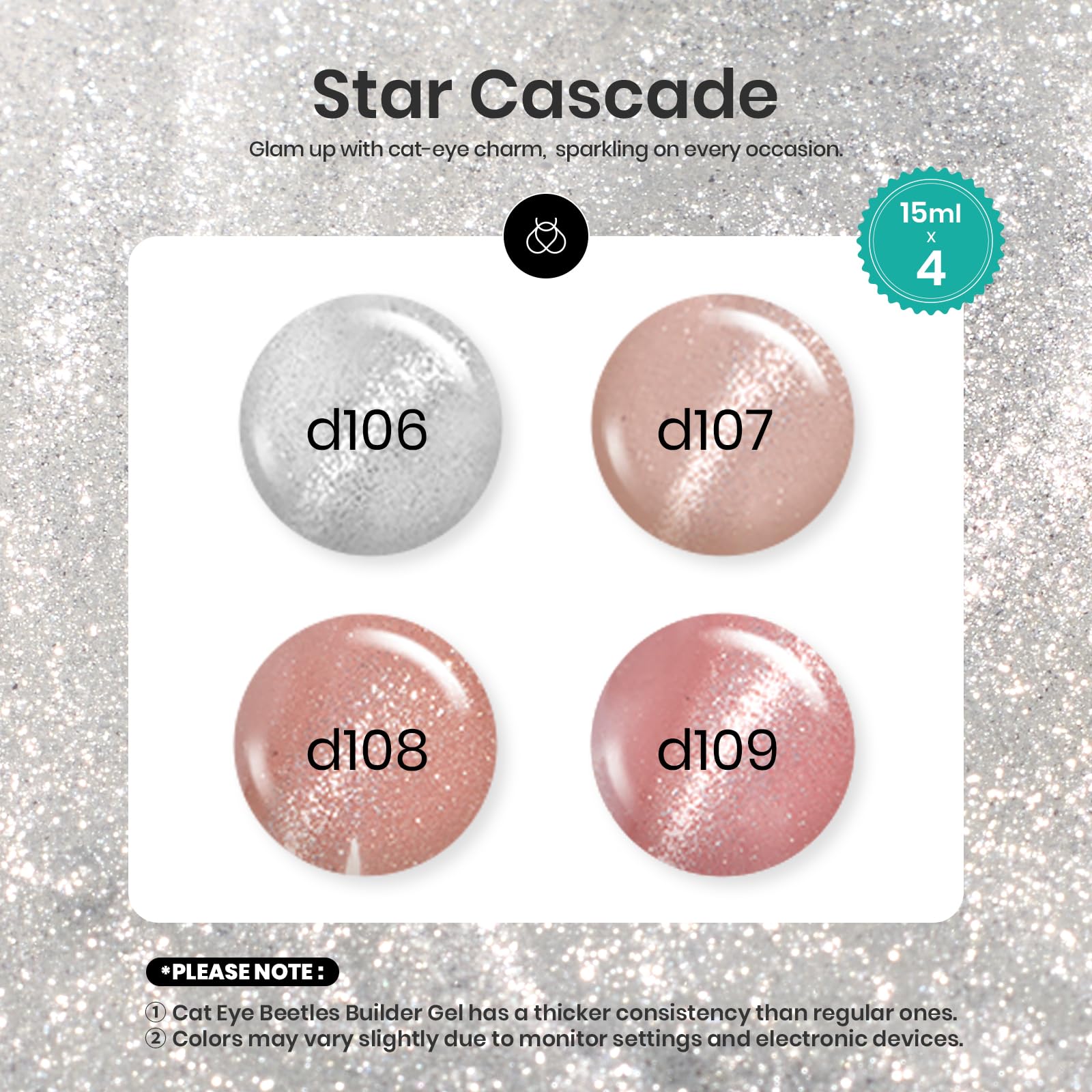 Beetles Builder Gel Kit Star Cascade – 7-in-1 Cat Eye Nail Gel for DIY Nails