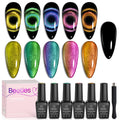 Beetles Cat Eye Gel Nail Polish Set - 6 Colors with Magnetic Chameleon Effect | Soak-Off UV Velvet Gel