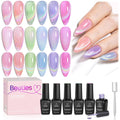 Beetles Cat Eye Gel Nail Polish Set – 6 Rainbow Colors with Magnetic Effect | Soak Off UV Gel