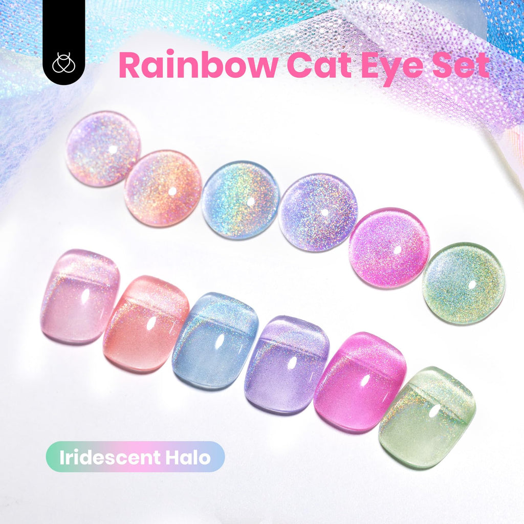 Beetles Cat Eye Gel Nail Polish Set – 6 Rainbow Colors with Magnetic Effect | Soak Off UV Gel