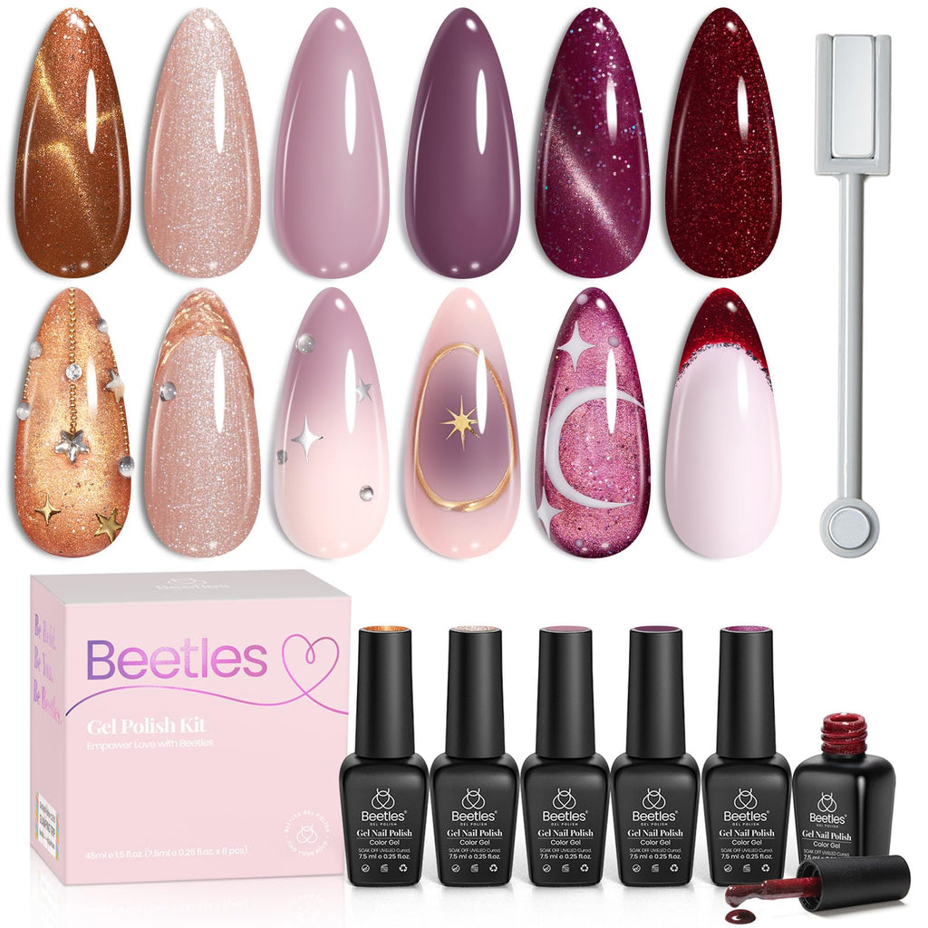Beetles Cat Eye Gel Nail Polish Set – 6 Magnetic UV Gel Colors
