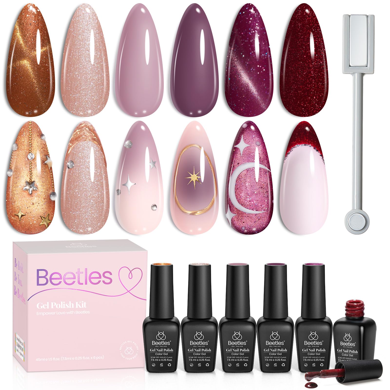 Beetles Cat Eye Gel Nail Polish Set – 6 Magnetic UV Gel Colors