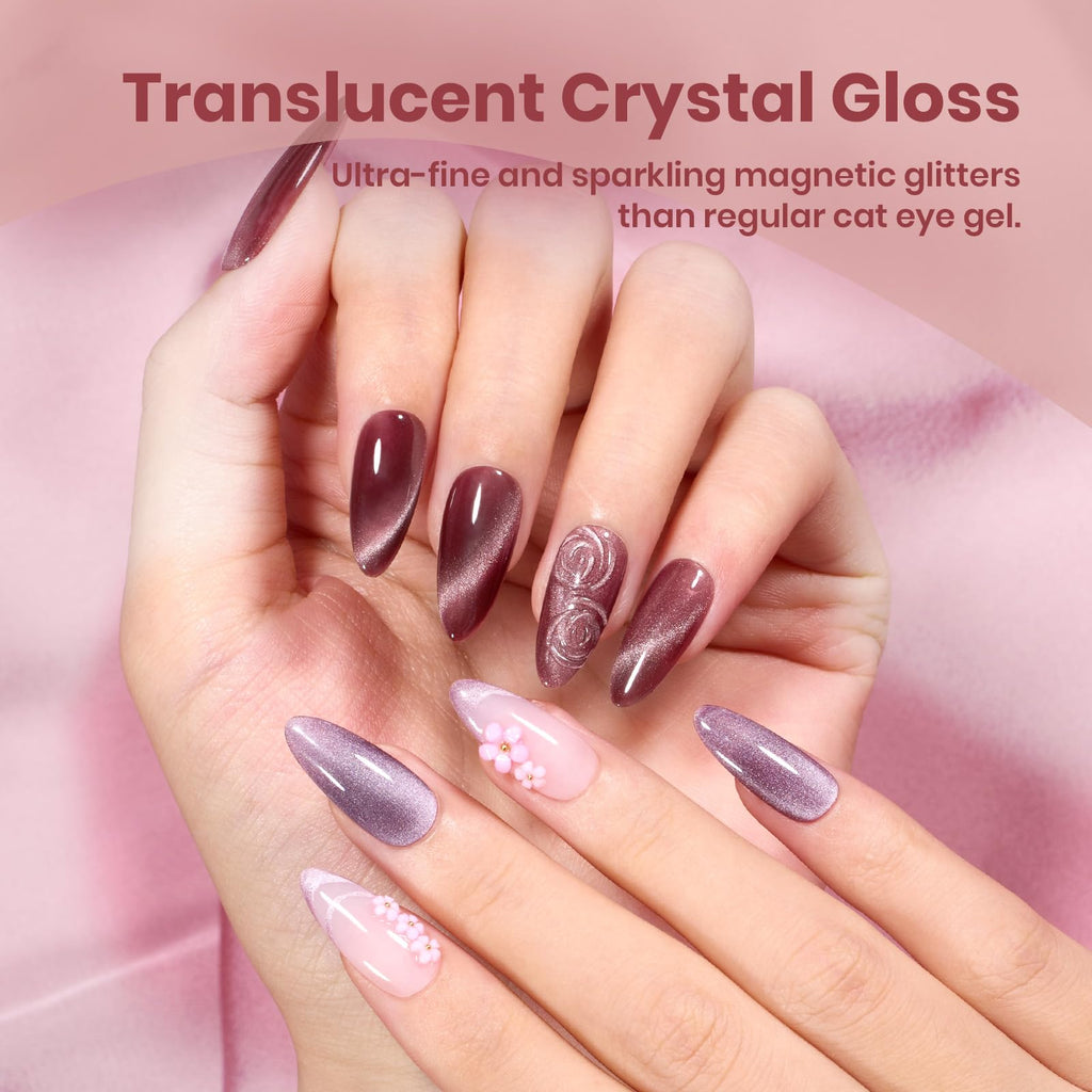 Beetles Cat Eye Gel Polish Nail Set – 6 Colors, Magnetic Cat Eye Kit, Rose Fall Collection