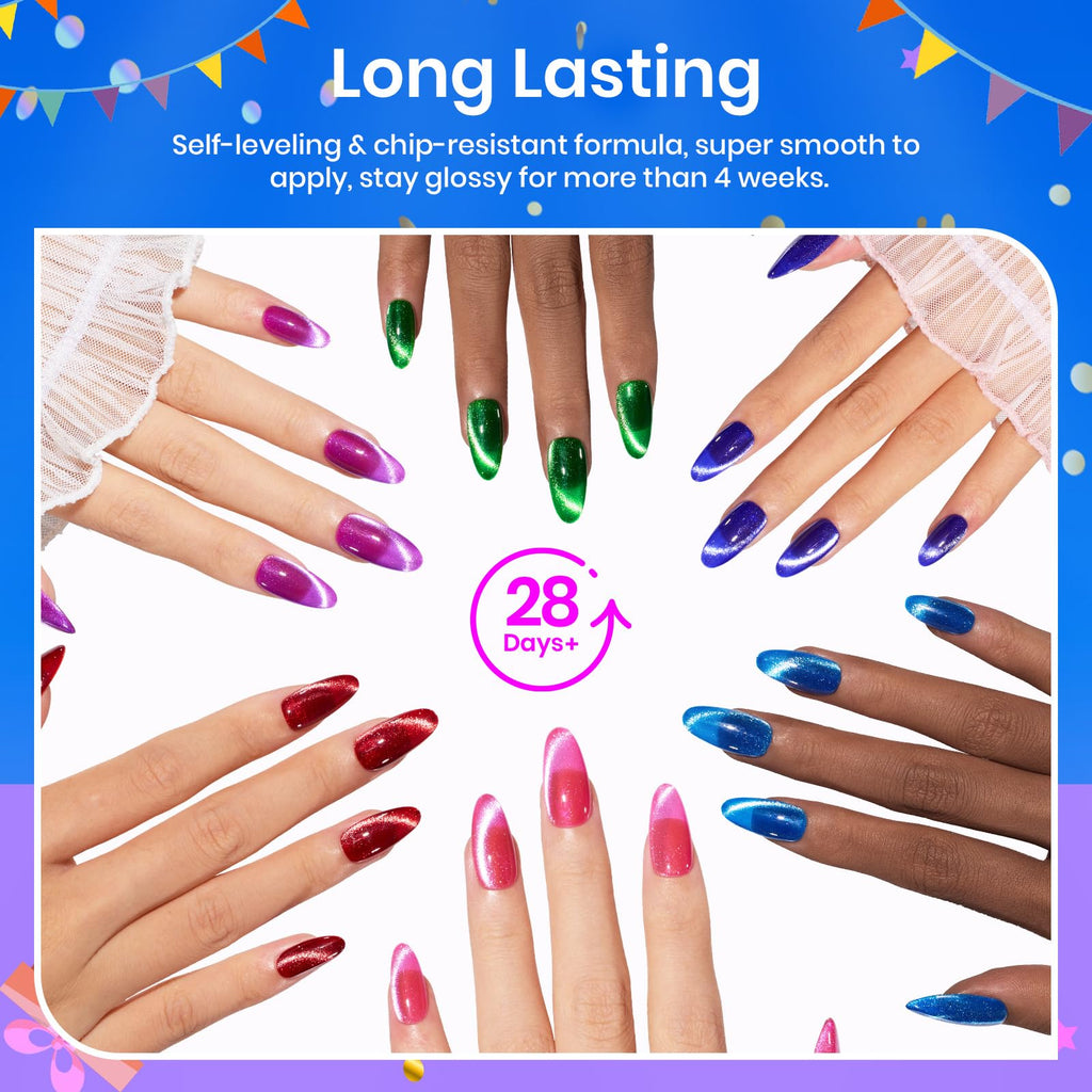 Beetles Cat Eye Gel Nail Polish Kit – 6 Colors with Magnet Velvet Effect