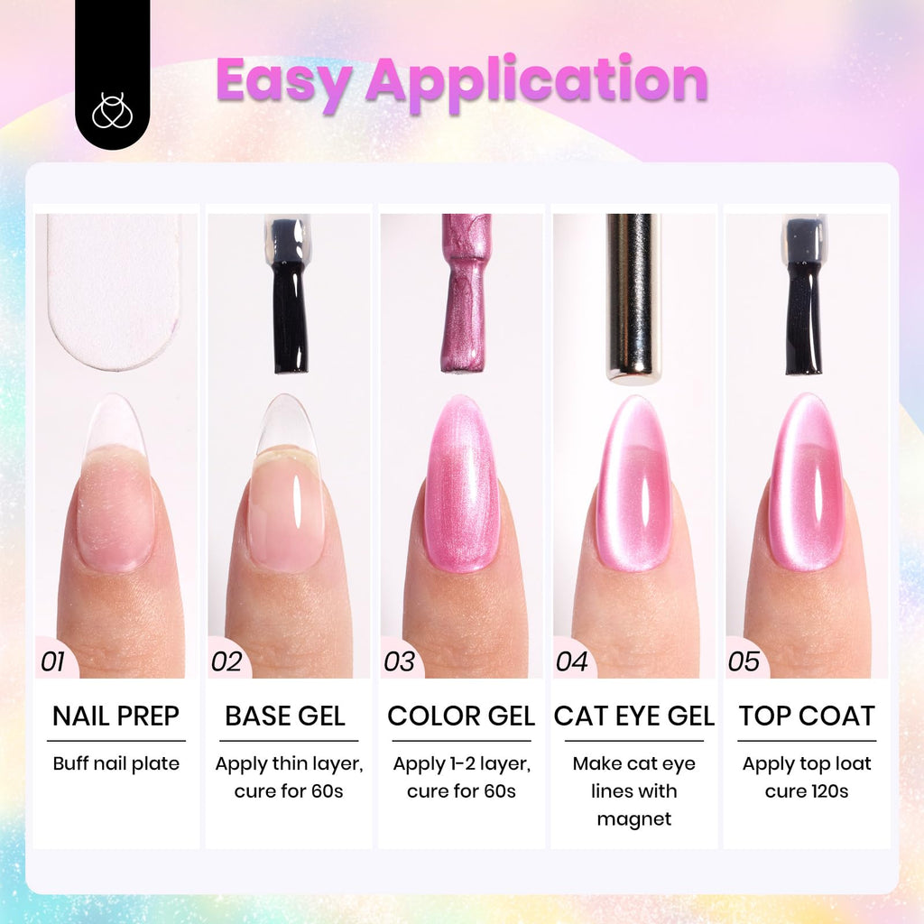 Beetles Cat Eye Gel Nail Polish Set — 6 Magnetic Chameleon Colors