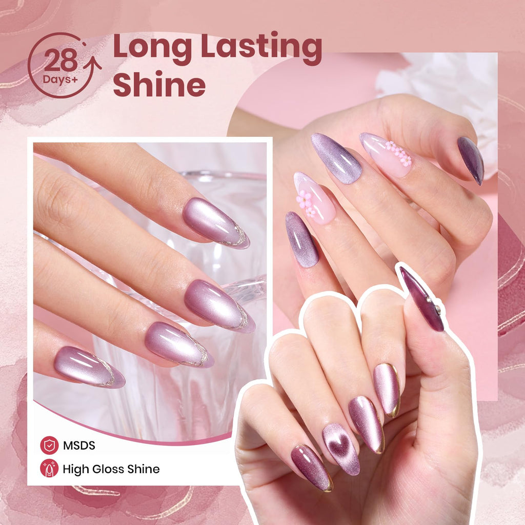 Beetles Cat Eye Gel Polish Nail Set – 6 Colors, Magnetic Cat Eye Kit, Rose Fall Collection