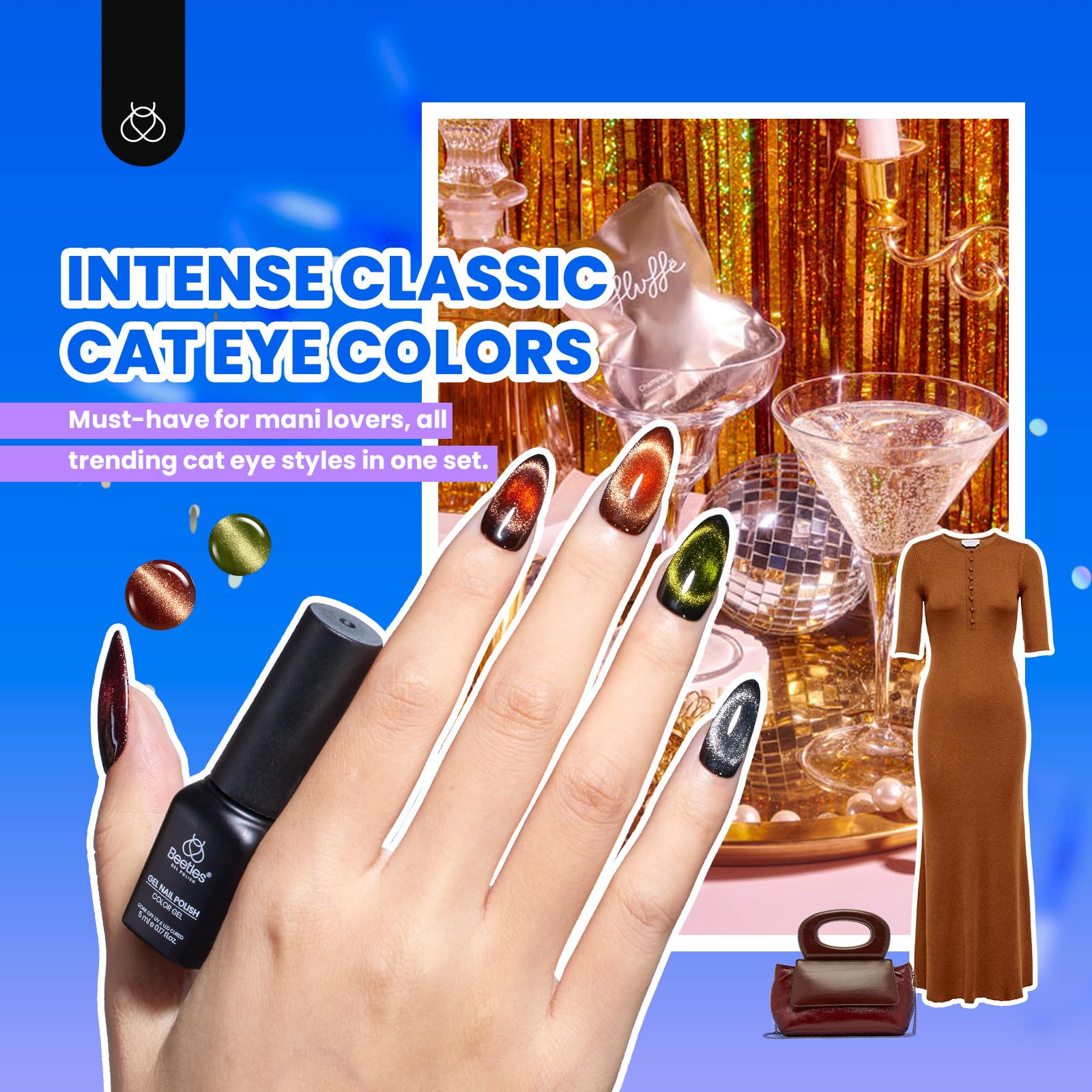 Beetles Cat Eye Gel Nail Polish Set — 20 Colors with Magnet, Base Coat, Matte & Gloss Top Coats