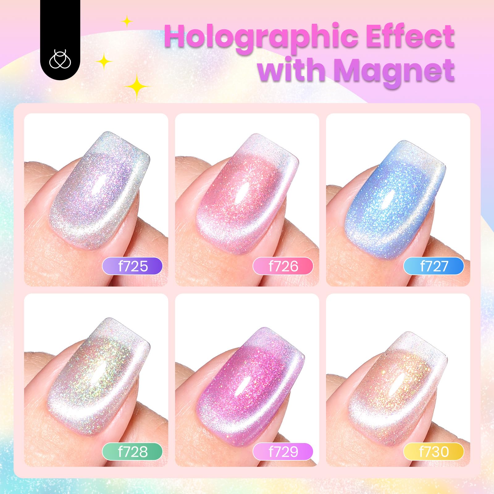 Beetles Cat Eye Gel Nail Polish Set — 6 Magnetic Chameleon Colors