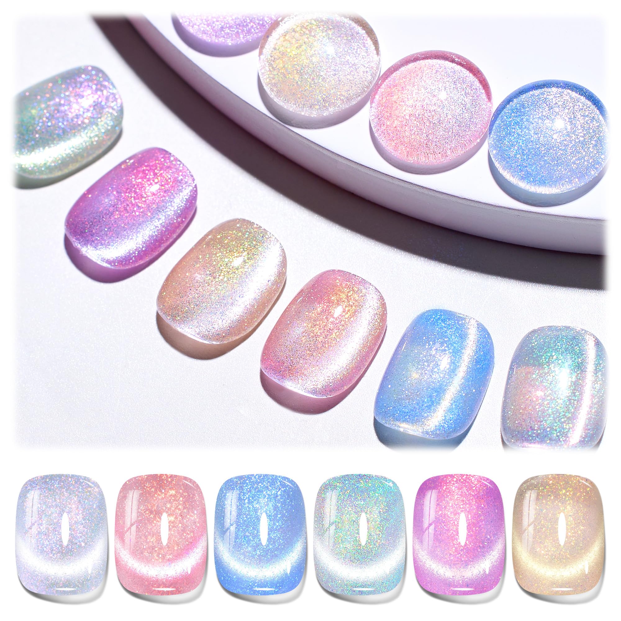 Beetles Cat Eye Gel Nail Polish Set — 6 Magnetic Chameleon Colors