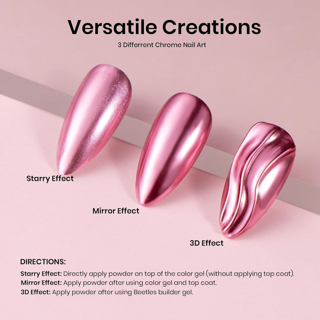 Beetles Chrome Nail Powder — 8 Colors Mirror Chrome Finish | Beetles Gel Polish