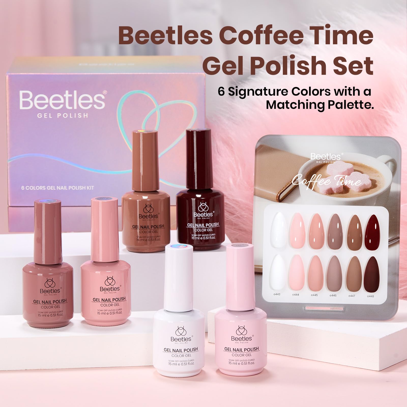 Beetles Gel Polish Set – Coffee Time: 6 Neutral Shades, Long-Lasting UV Gel Polish