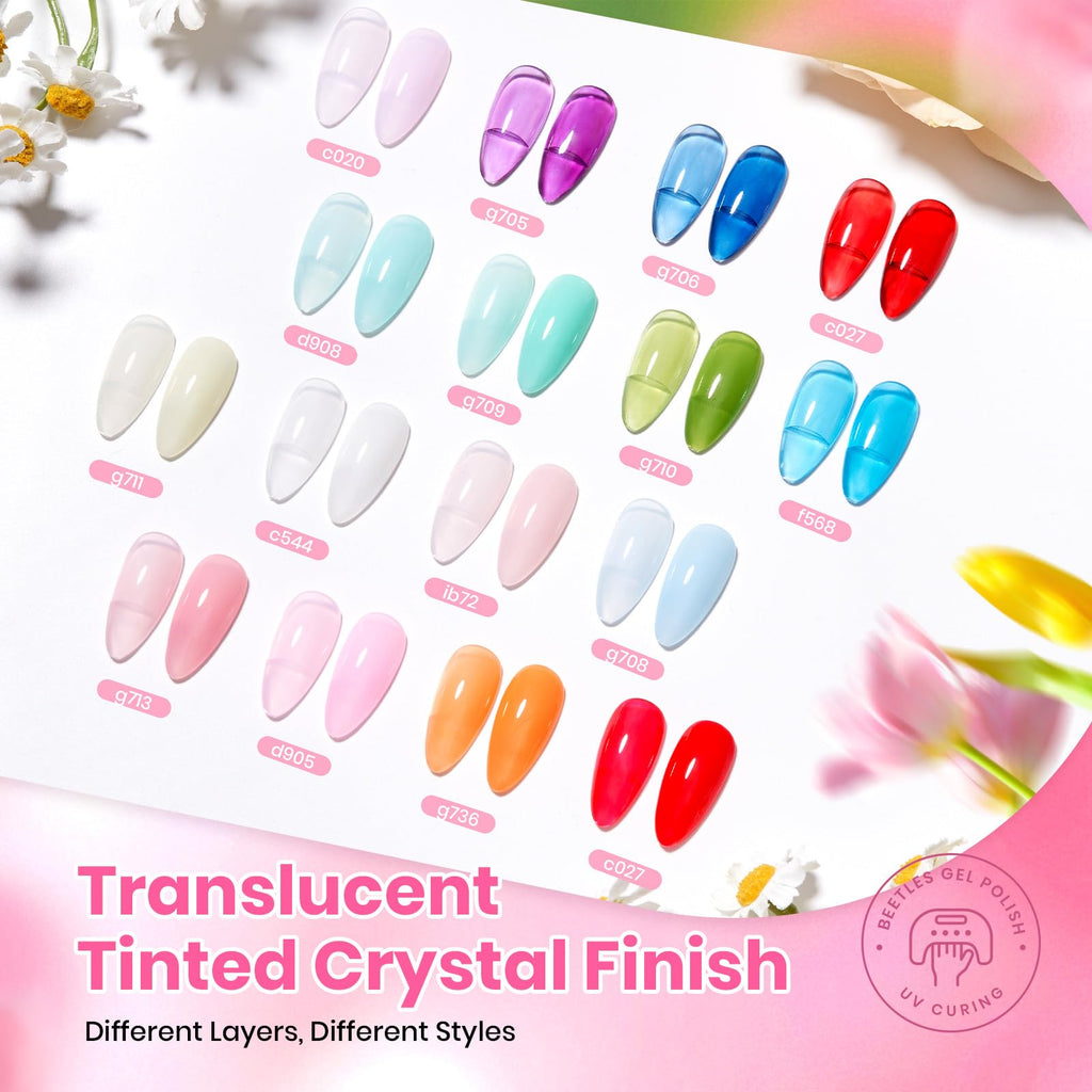 Beetles Spring Gel Nail Polish Set – 36 Jelly Colors with Base & Top Coats | Gift-Ready Kit
