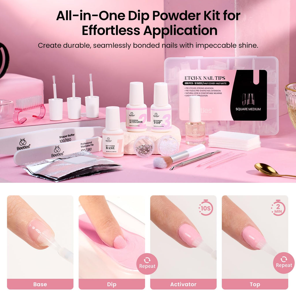 Beetles Dip Powder Nail Kit Starter – 40pc, 20 Colors, Tools & Rhinestones | Lightflow Diary