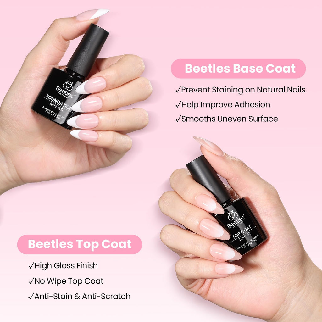 Beetles Gel Nail Kit Flat-X Square Medium – 320 Tips, Glue Gel, Base & Top Coats, Mini Lamp