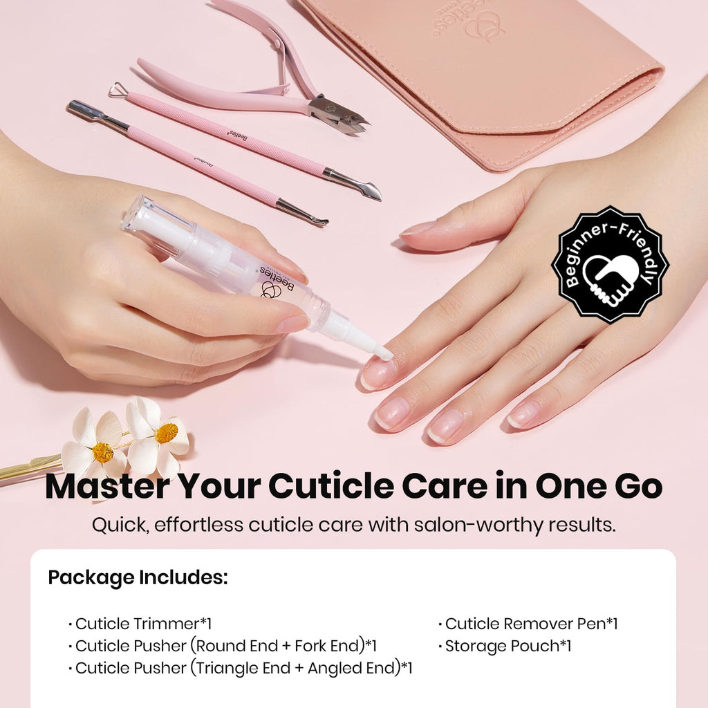 Beetles Gel Polish Manicure Kit: Cuticle Remover, 3-Piece Pink Set + Storage Pouch