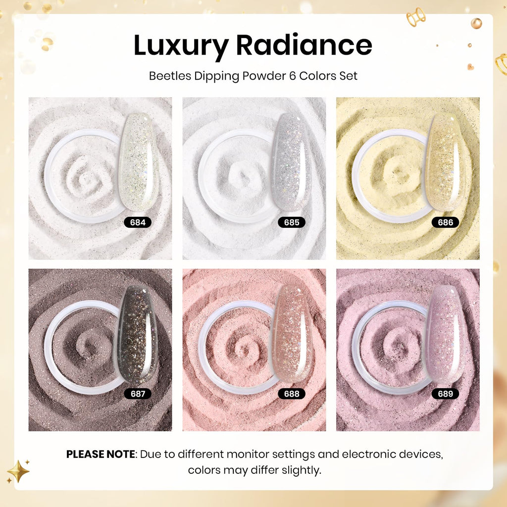 Beetles Dip Powder Nail Kit – Luxury Radiance 6-Color Set with Base, Top Coat & Tools