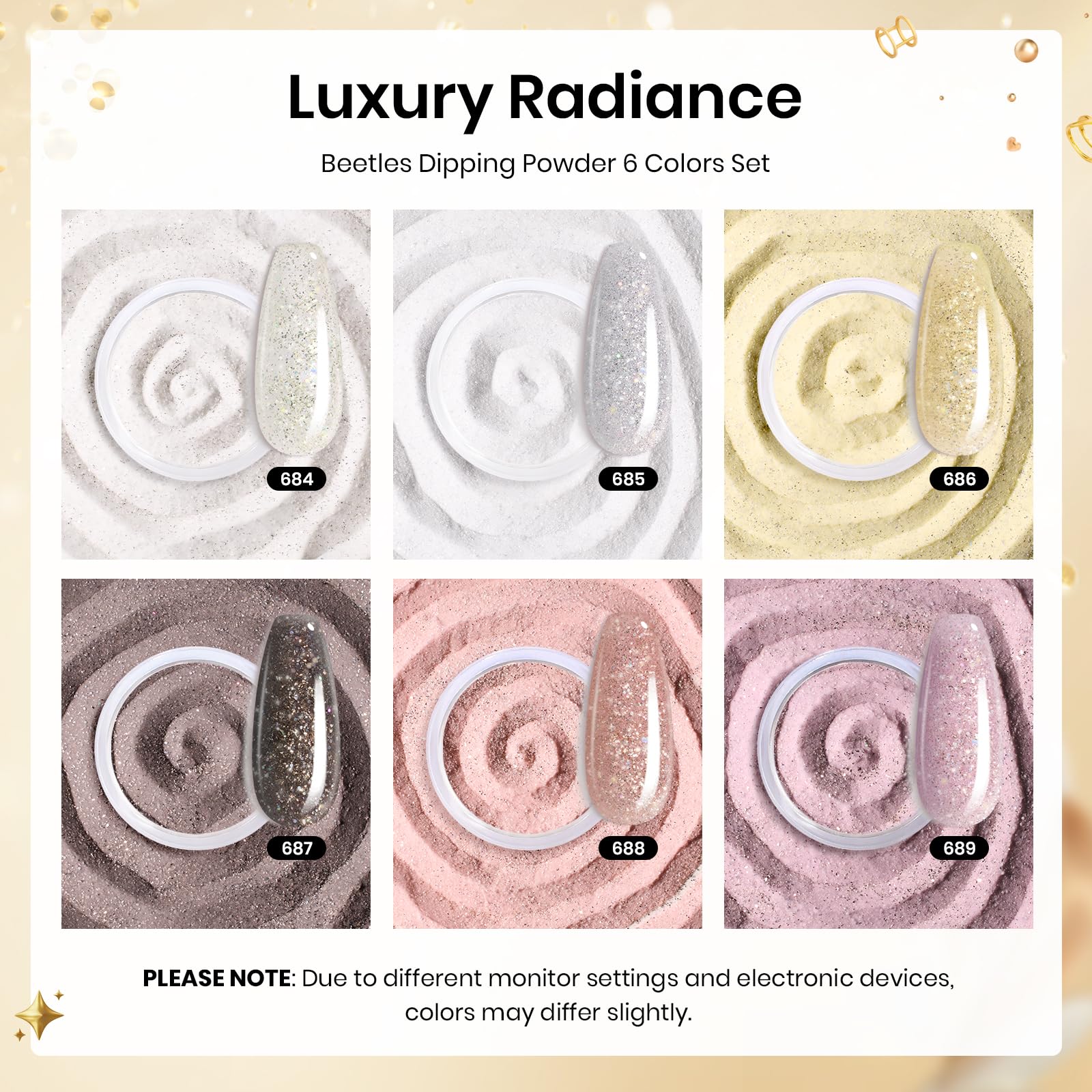 Beetles Dip Powder Nail Kit – Luxury Radiance 6-Color Set with Base, Top Coat & Tools