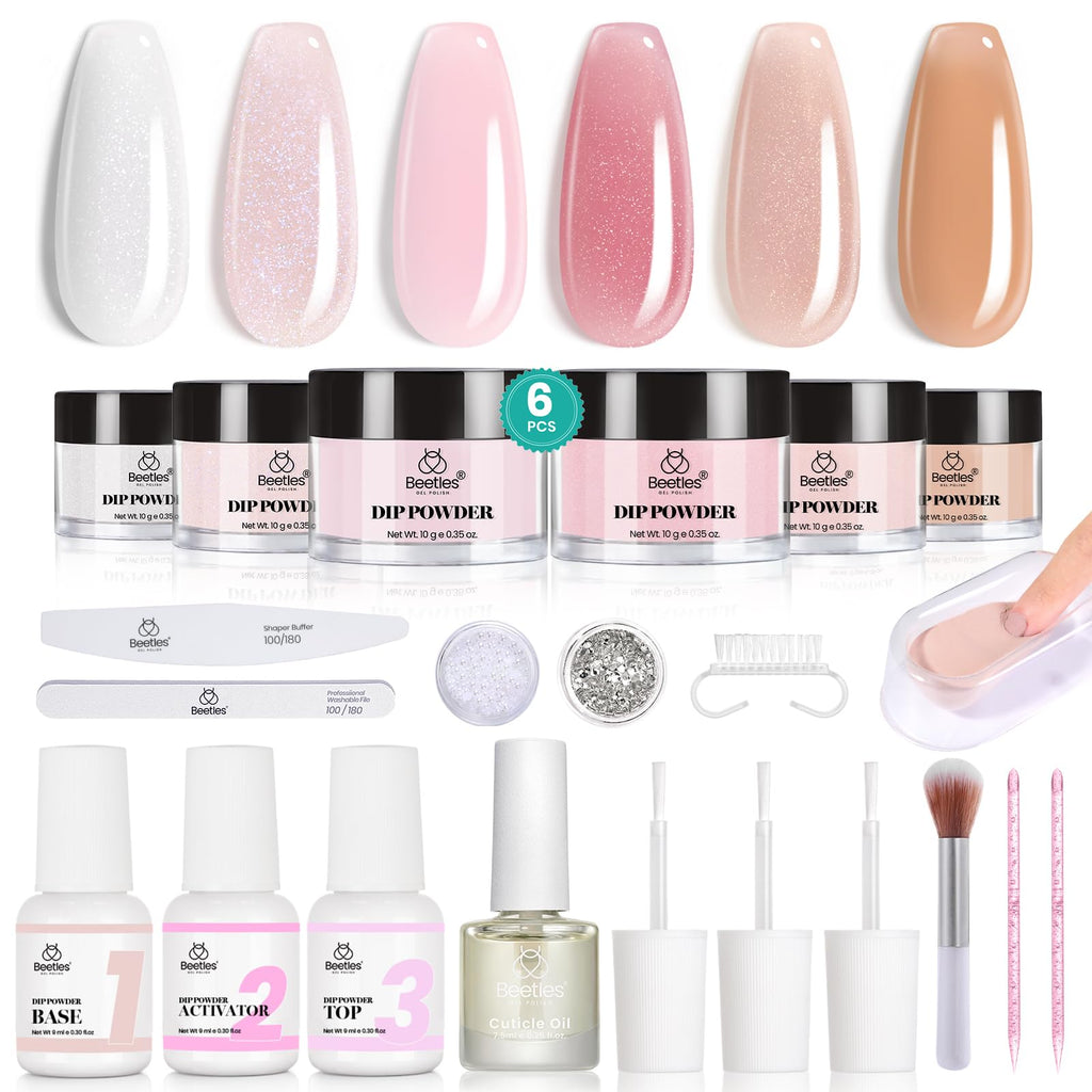 Beetles Dip Powder Nail Kit – 6 Colors + Base, Top Coat, Activator, Tools