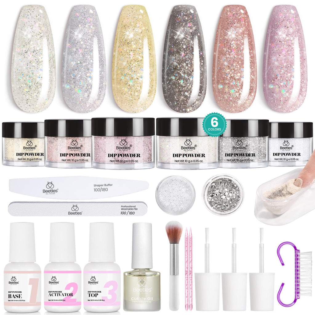 Beetles Dip Powder Nail Kit – Luxury Radiance 6-Color Set with Base, Top Coat & Tools