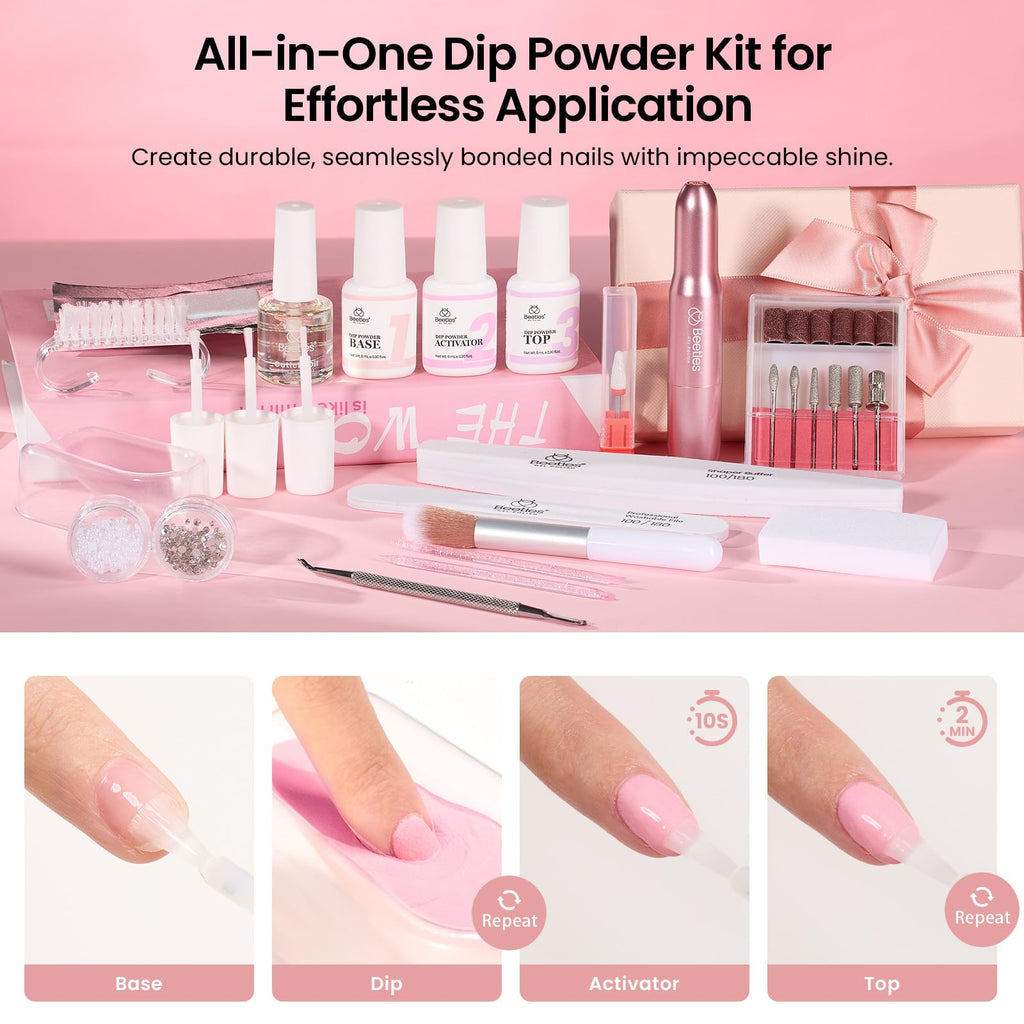 Beetles Dip Powder Nail Kit – 20 Colors Peach Brownie Collection + Electric Nail Drill