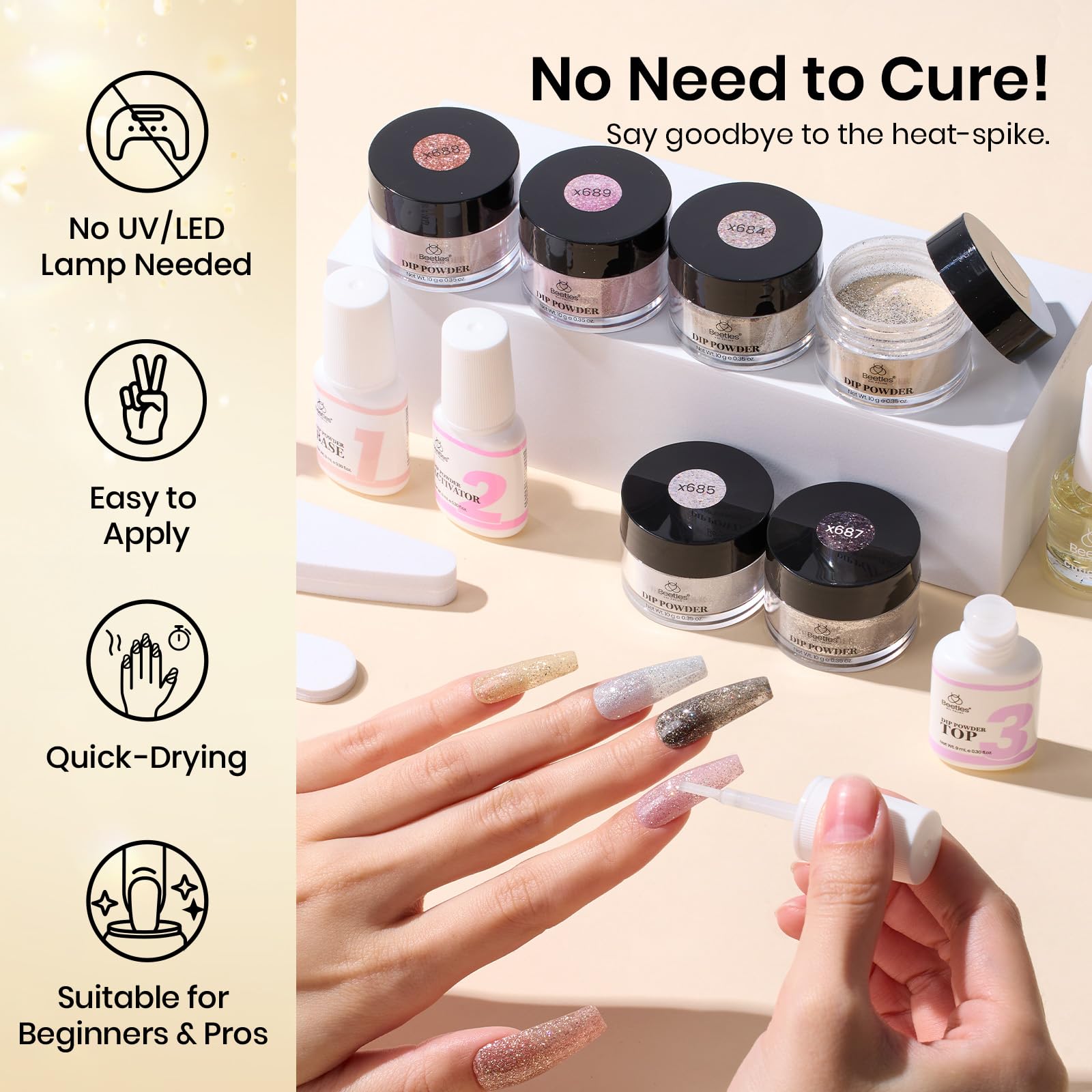 Beetles Dip Powder Nail Kit – Luxury Radiance 6-Color Set with Base, Top Coat & Tools