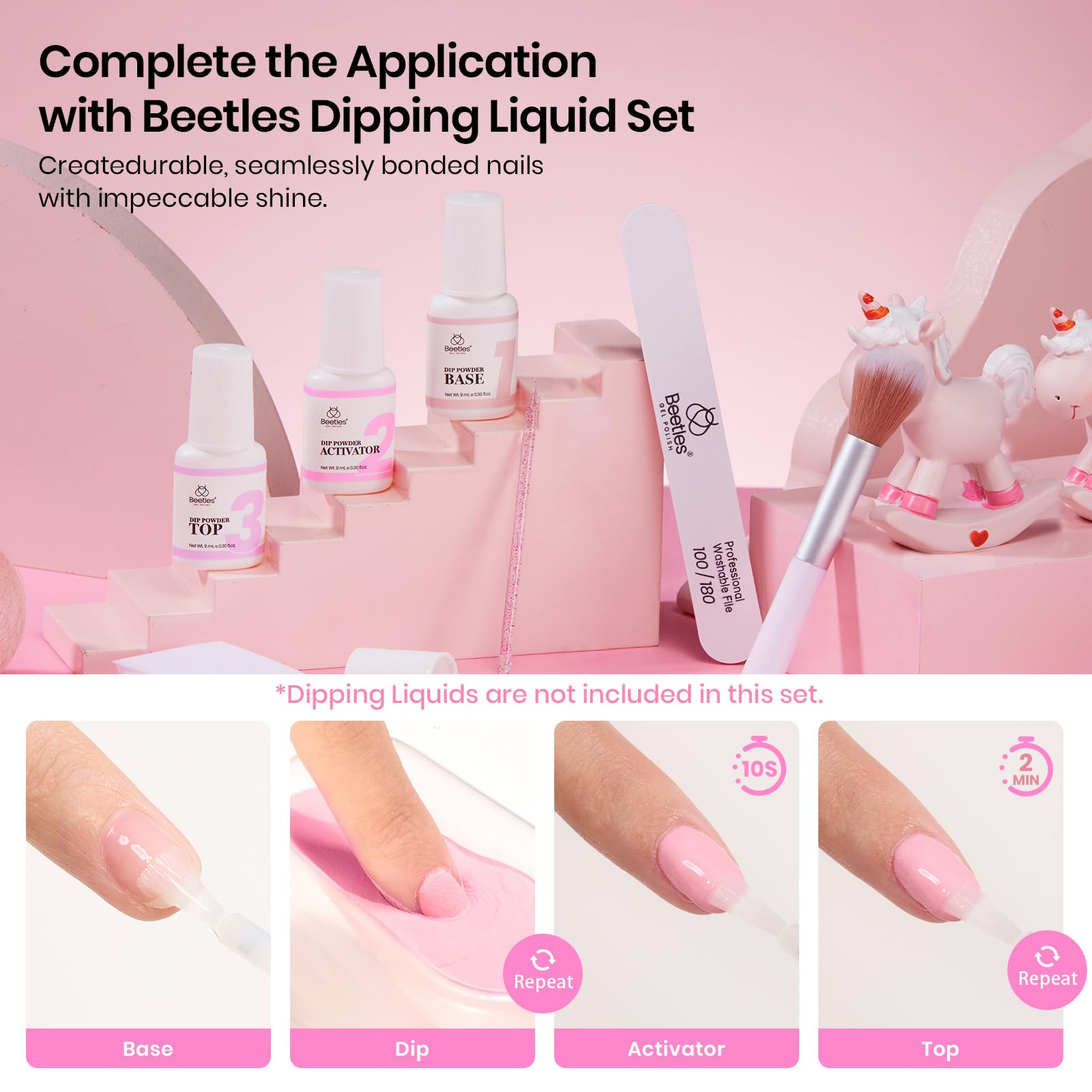 Beetles Dip Powder Nail Kit — 36 Colors Nude Pink Pastel & Glitter, Quick Drying Starter Set