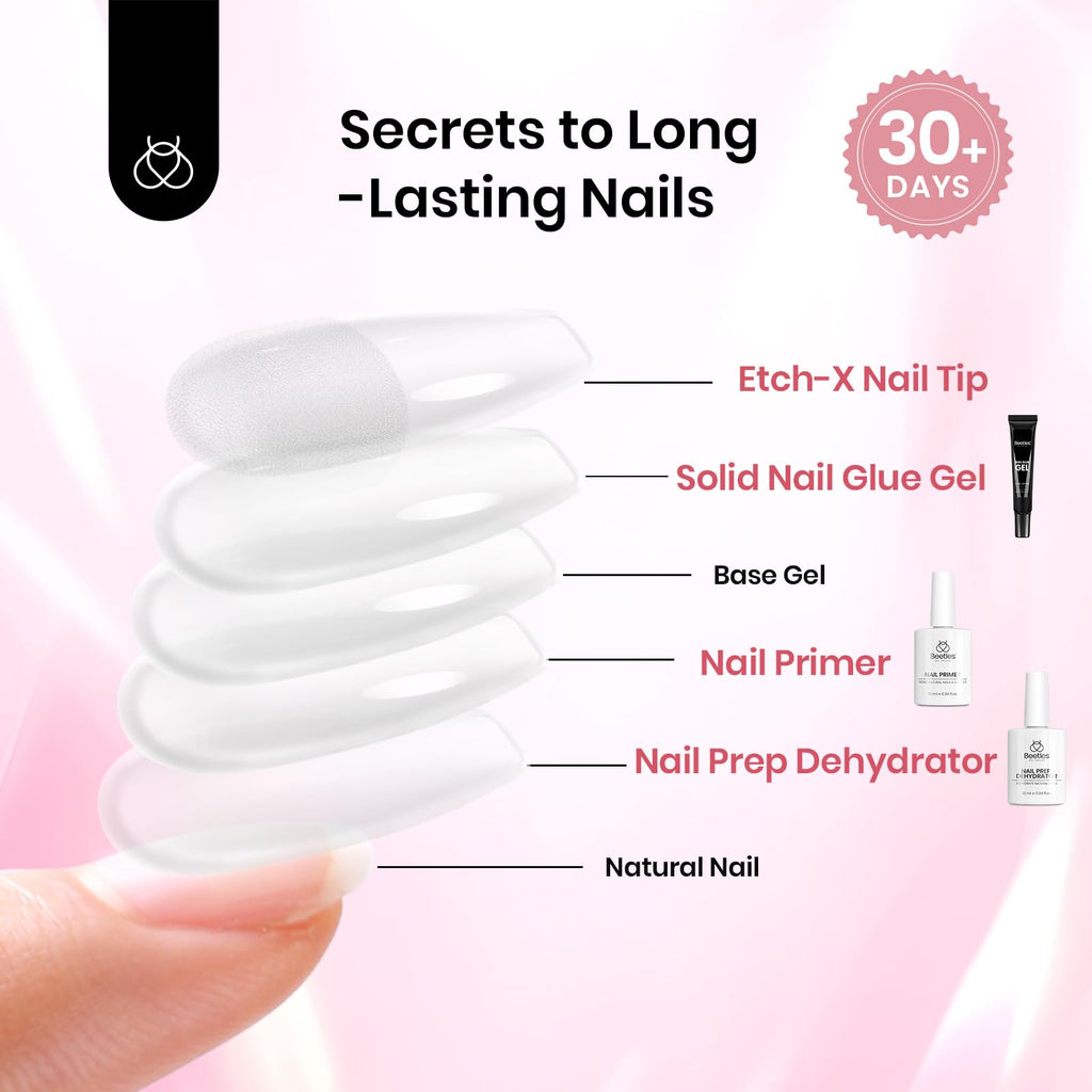 Beetles Gel Nail Kit Short Square — 576Pcs Tips + Mini UV Lamp for DIY Extensions