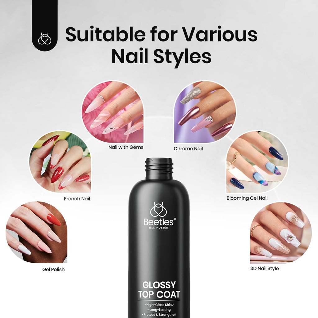 Beetles Extra Glossy Top Coat Bulk 300ml — No-Wipe Gel Top Coat, High Shine