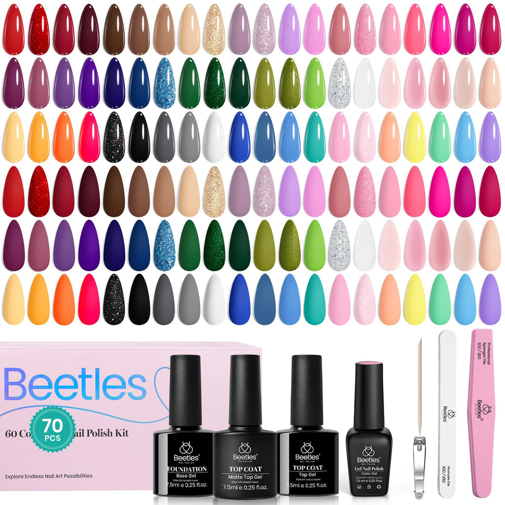 Beetles Winter Gel Nail Polish Set — 60 Colors, Base & Top Coat Kit, 8-Piece Tools, UV/LED Ready for DIY Nails