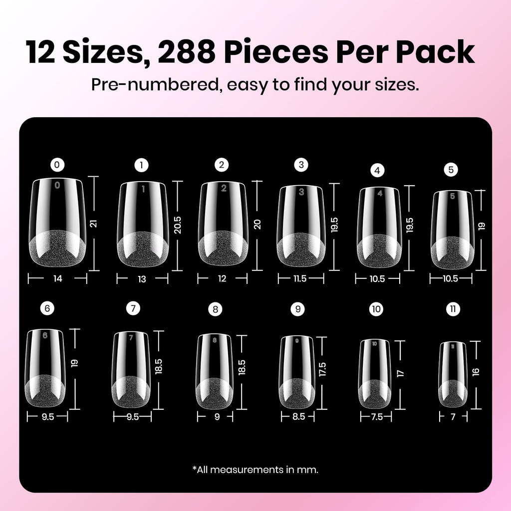 Beetles Etch-X Gel Nail Kit: 288pc Short Square Tips, 12 Sizes, HEMA-Free Base/Top Coat & Glue – DIY Nails at Home