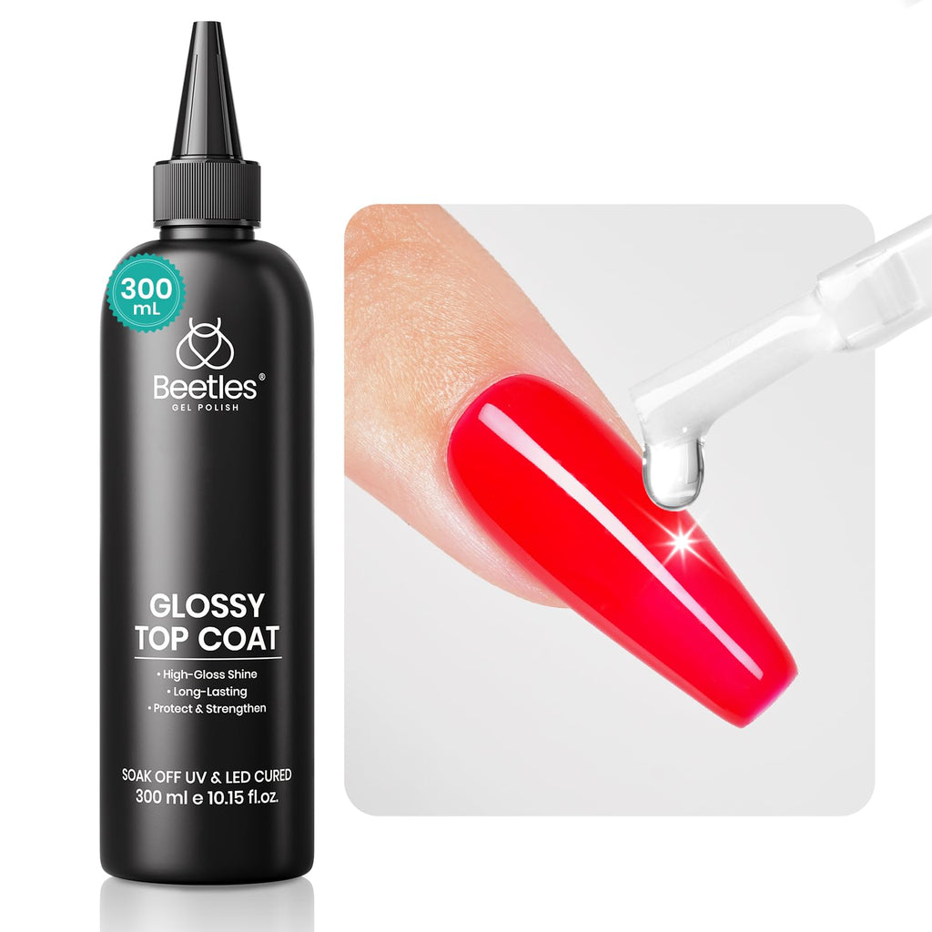 Beetles Extra Glossy Top Coat Bulk 300ml — No-Wipe Gel Top Coat, High Shine