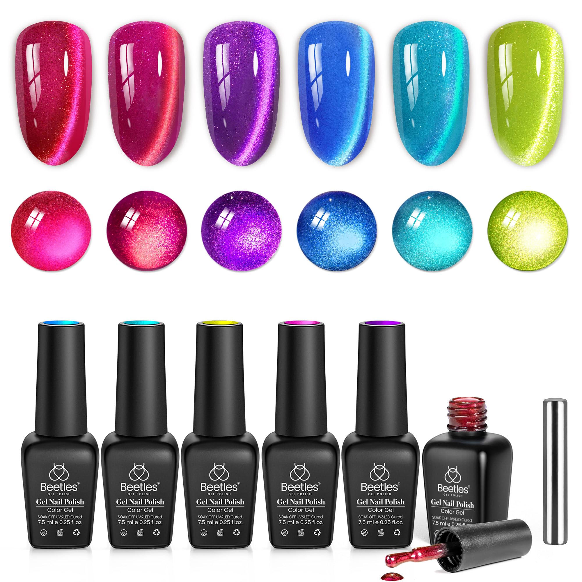 Beetles Fairy Prism Cat Eye Gel Nail Polish Set – 6 Magnetic Colors Kit