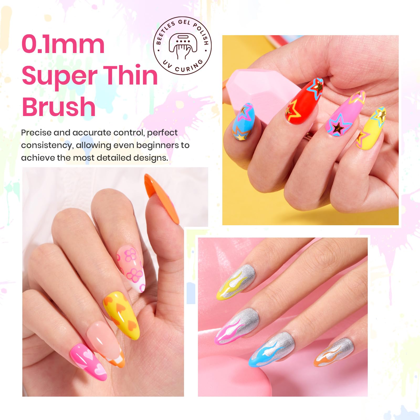 Beetles Nail Art Polish Set – 12 Colors 2-in-1 Gel Nail Polish & Liner