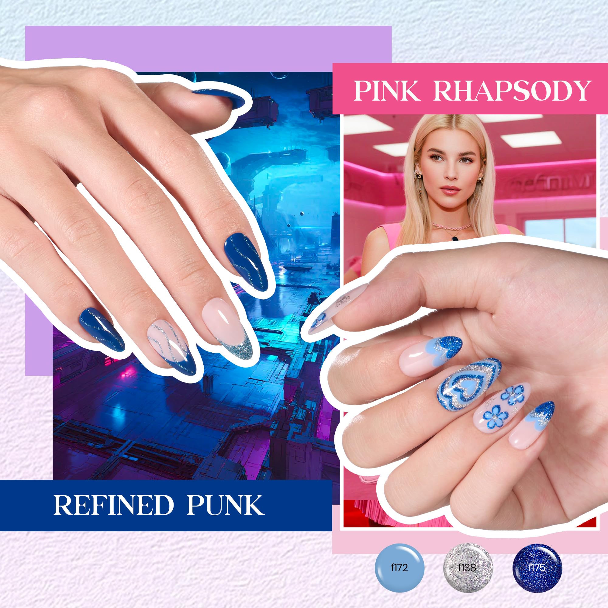 Beetles Gel Liner Nail Art Set – 50 Color Gel Polish Kit with French Tip, Glitter, Swirl & Cat Eye