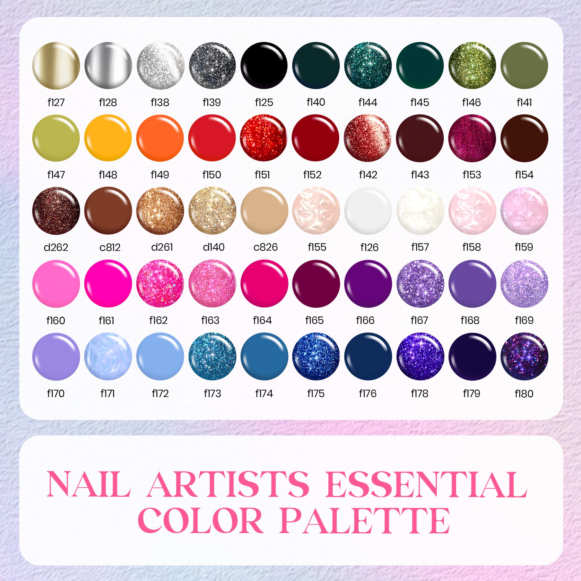 Beetles Gel Liner Nail Art Set – 50 Color Gel Polish Kit with French Tip, Glitter, Swirl & Cat Eye