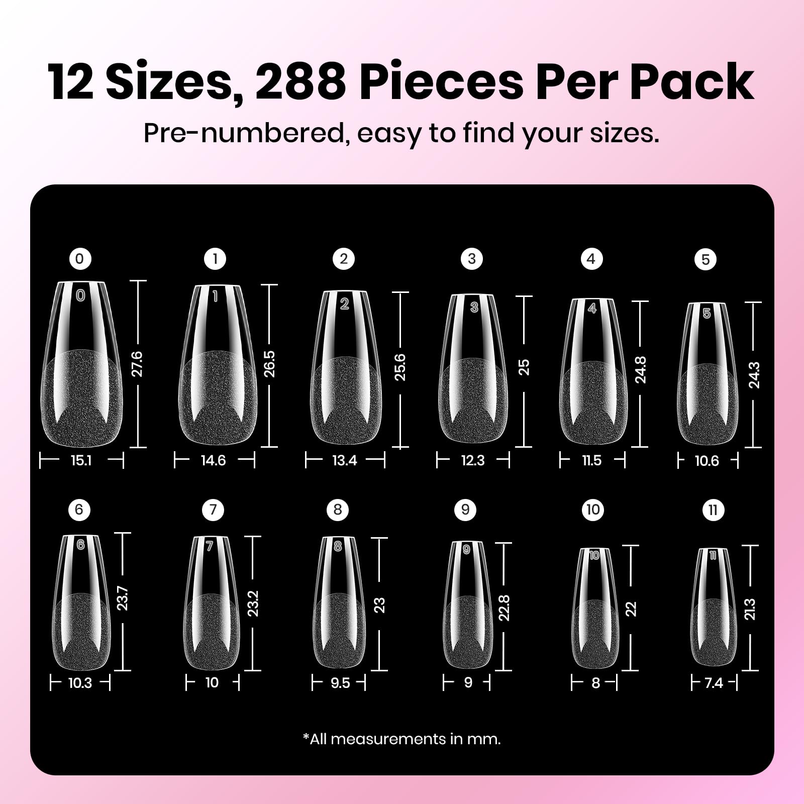 Beetles Gel Nail Kit Etch-X: 288 Tips (12 Sizes) + HEMA-Free Glue, Base & Top Coats